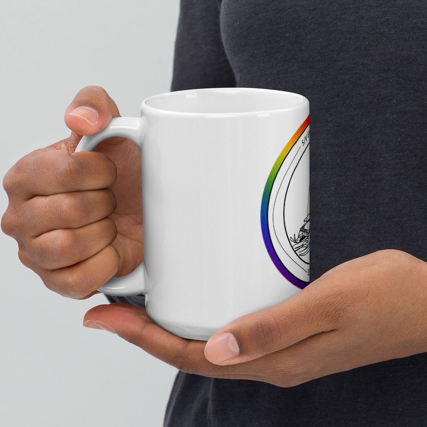 White glossy mug - Rainbow Logo